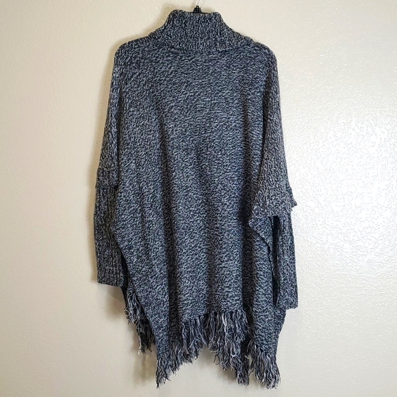 RD Style Oversized Pullover Knit Turtleneck Poncho with Sleeves Small Lagenlook - Picture 2 of 8